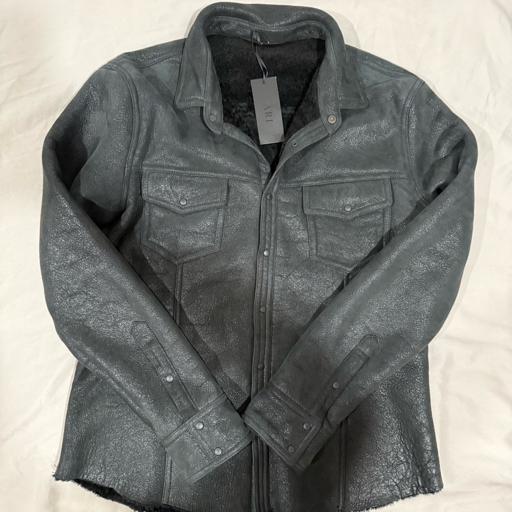 Ari Shearling Jacket Men’s Colt Leather Jacket Made in Italy Sz 54, Snap Button